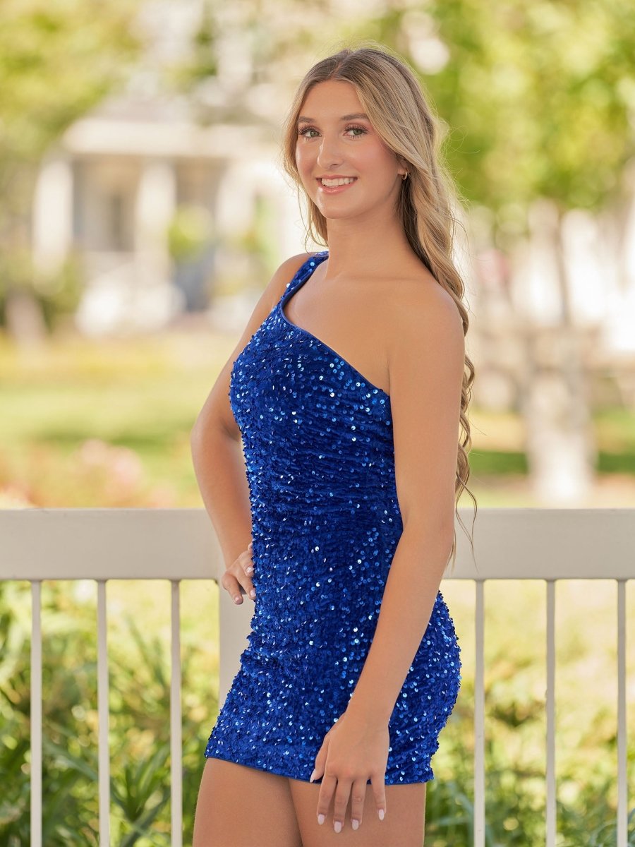 Linnea | Tight Sequins Black One Shoulder Homecoming Dress - KissProm