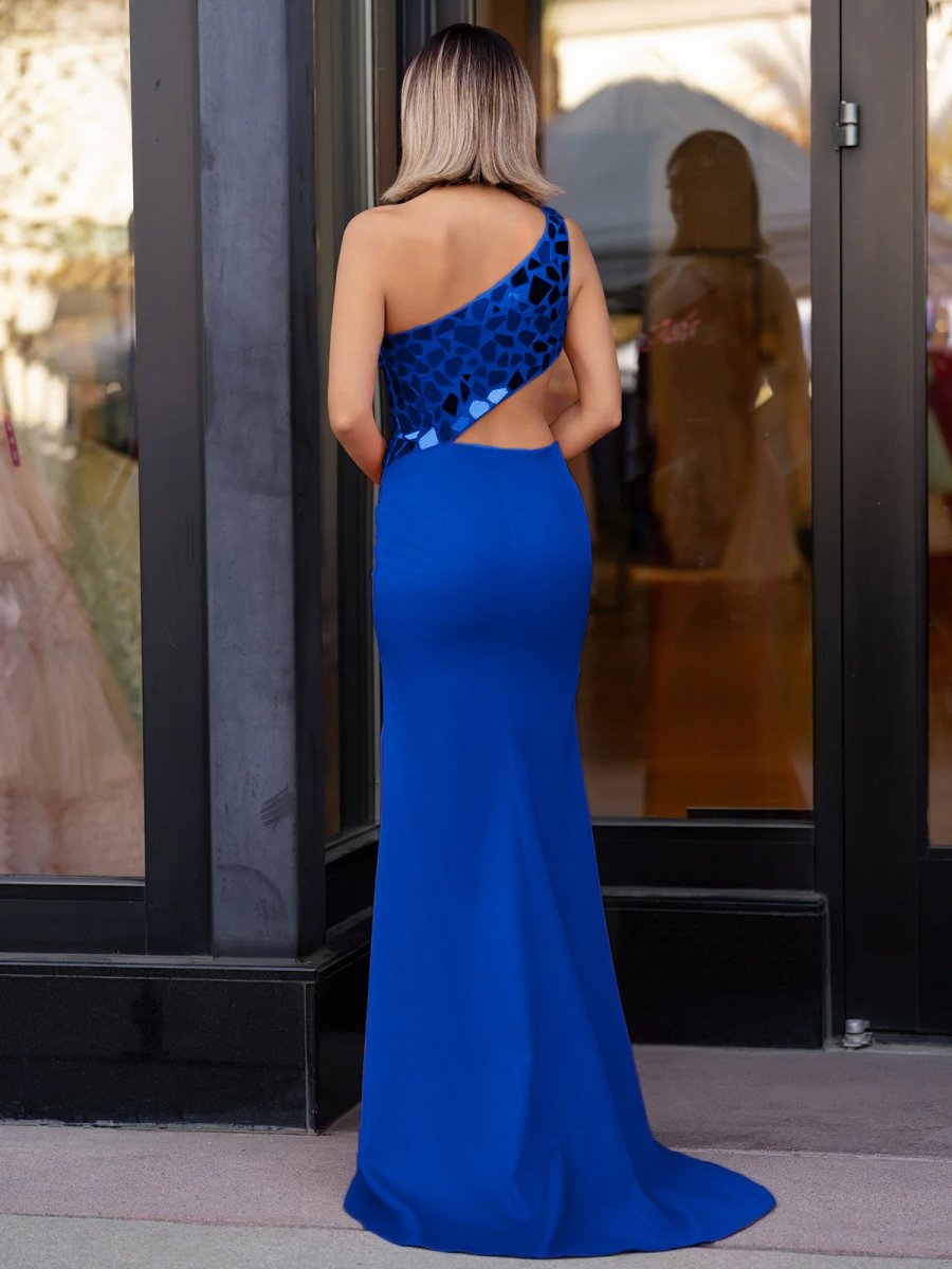 Ashley |Sheath One Shoulder Cut Mirror Sequins Prom Dress - KissProm