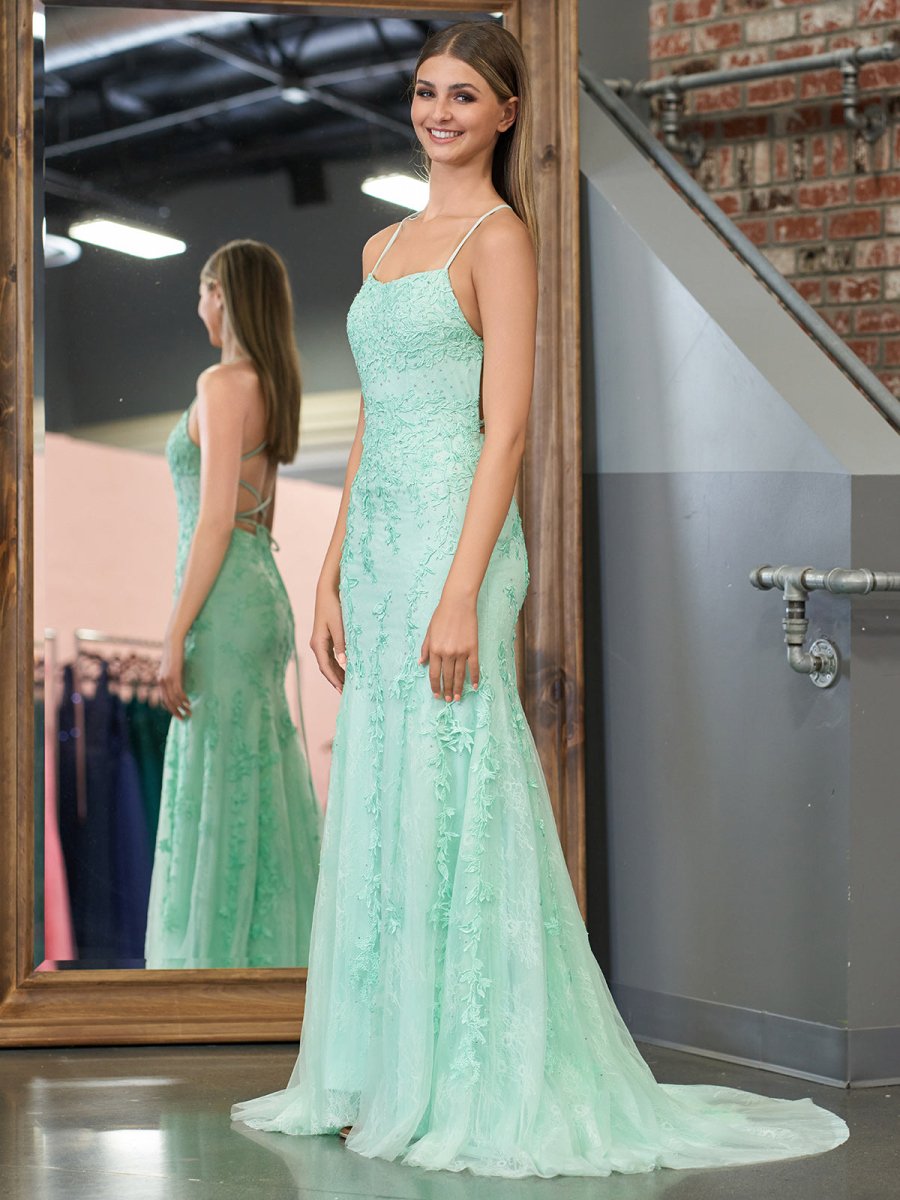 Lucille |Mermaid Spaghetti Straps Lace Prom Dress - KissProm