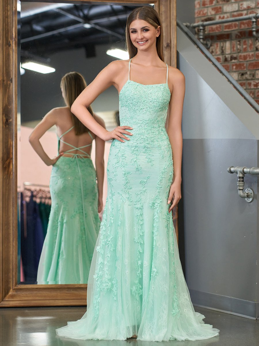 Lucille |Mermaid Spaghetti Straps Lace Prom Dress - KissProm