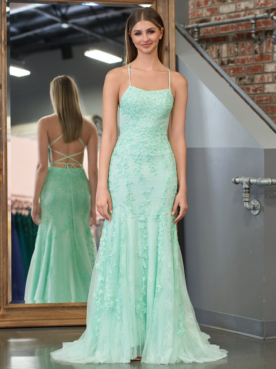 Lucille |Mermaid Spaghetti Straps Lace Prom Dress - KissProm