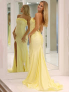 Madona | Mermaid Ruffles Strapless Mermaid Long Prom Dresses with Slit - KissProm