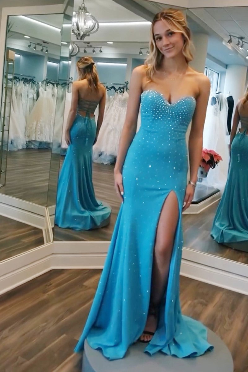 Mamie | Sweetheart Beaded Mermaid Long Prom Dress With Split - KissProm