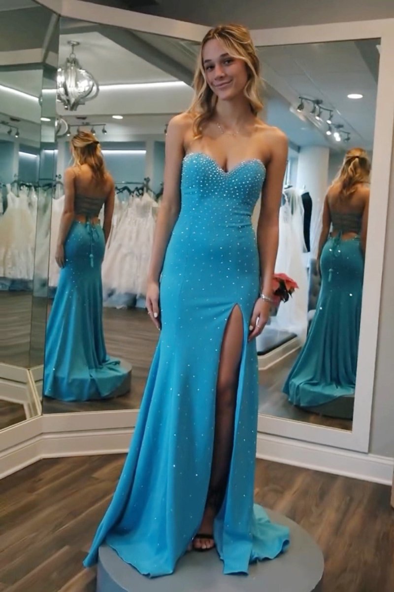 Mamie | Sweetheart Beaded Mermaid Long Prom Dress With Split - KissProm