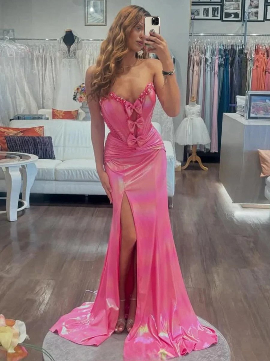 Mare | Hot Pink Sweetheart Mermaid Prom Dress with Bowknot - KissProm