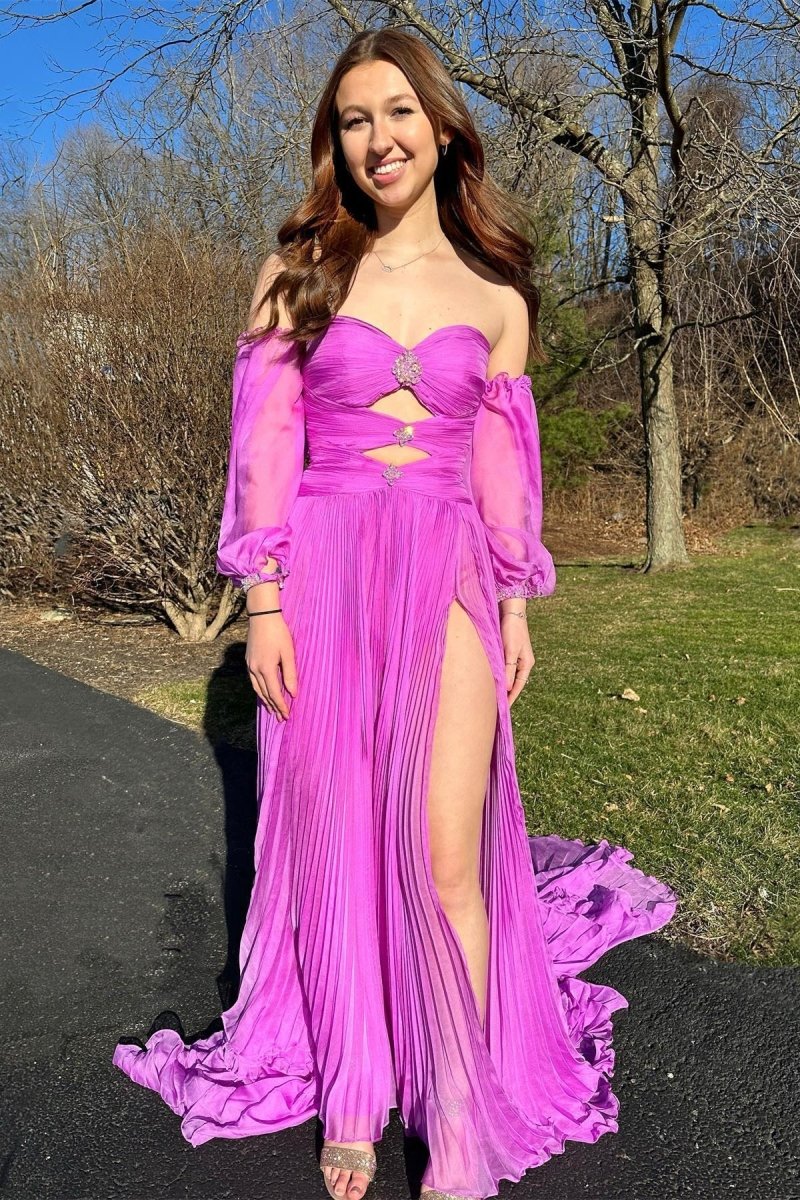 Ana | Hunter Green Rhinestones Strapless A - Line Prom Dress with Sleeves - KissProm