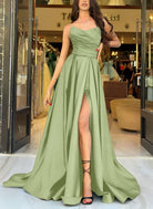 Mell | A Line Black Strapless Satin Prom Dresses With Slit - KissProm