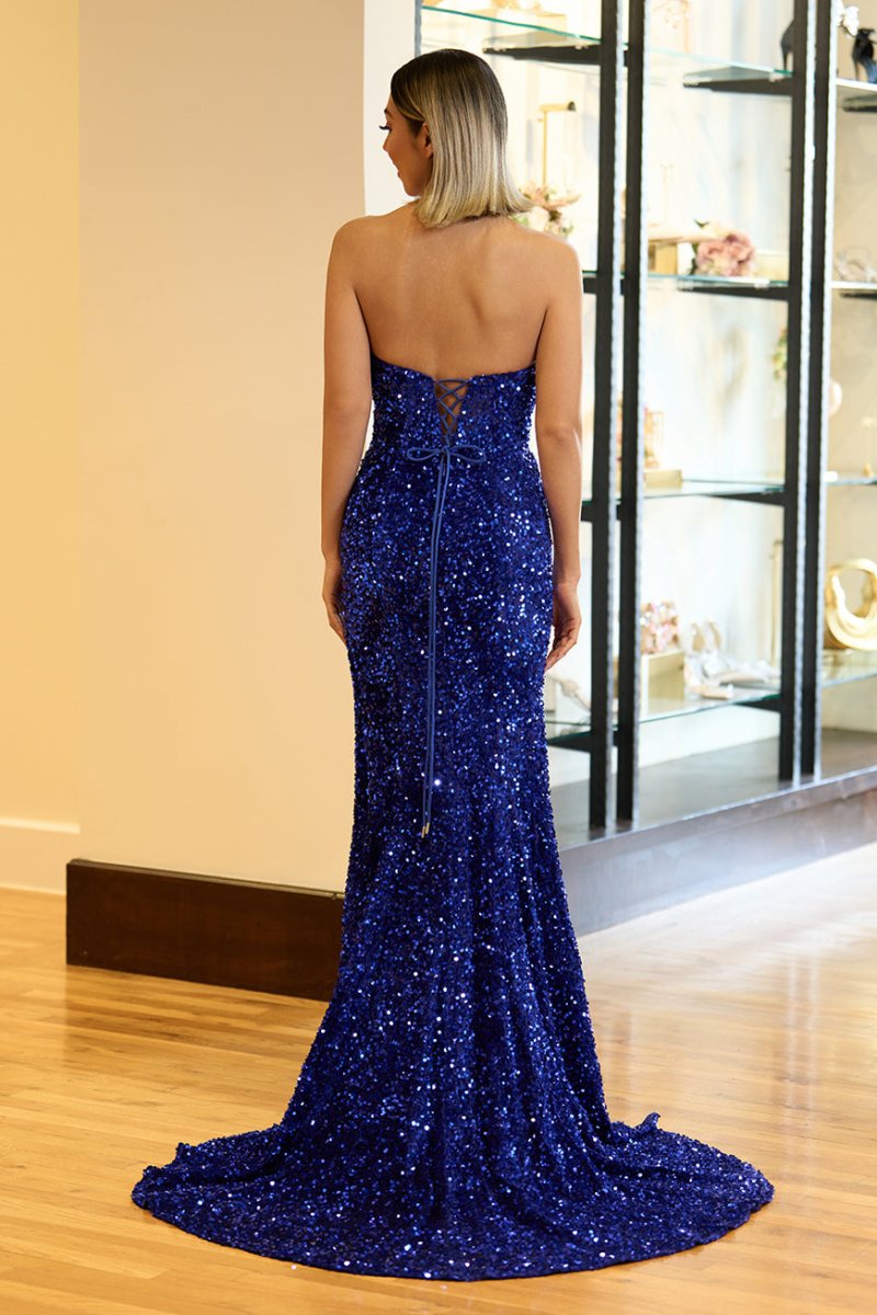 Dahlia |Mermaid Strapless Sequins Long Prom Dress with Slit - KissProm