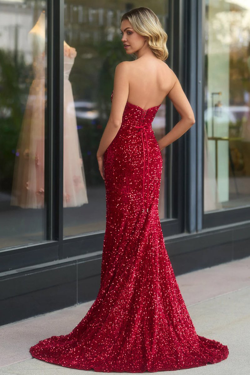 Dahlia |Mermaid Strapless Sequins Long Prom Dress with Slit - KissProm