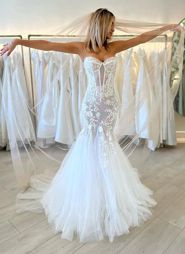 Mermaid Sexy Sweetheart Sleeveless Lace Wedding Dresses | KissProm