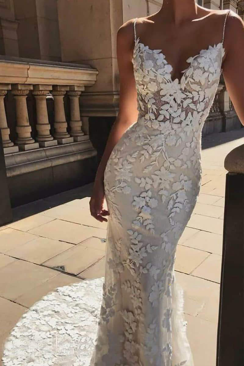 Monreal | Mermaid Spaghetti Straps V-neck Lace Wedding Dresses
