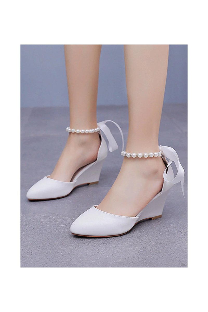 Mid Chunky Heels Pointed Toe Women's Wedding Shoes - KissProm