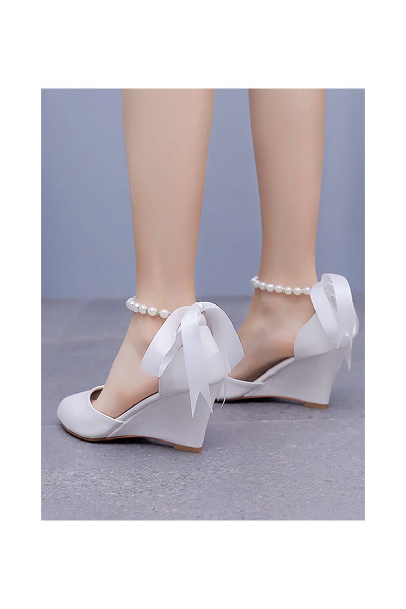 Mid Chunky Heels Pointed Toe Women's Wedding Shoes - KissProm