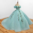 Mint Green Off Shoulder Court Train Quinceañera Dress - KissProm