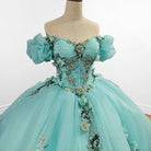 Mint Green Off Shoulder Court Train Quinceañera Dress - KissProm