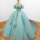 Mint Green Off Shoulder Court Train Quinceañera Dress - KissProm