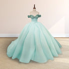 Mint Green Off the shoulder Tulle Ball Gown Quinceanera Dresses - KissProm