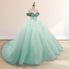 Mint Green Off the shoulder Tulle Ball Gown Quinceanera Dresses - KissProm