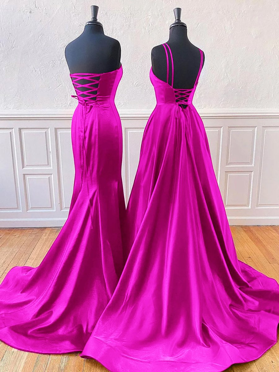 Mirabel | Burgundy Sleeveless Satin Long Prom Dress With Split - KissProm