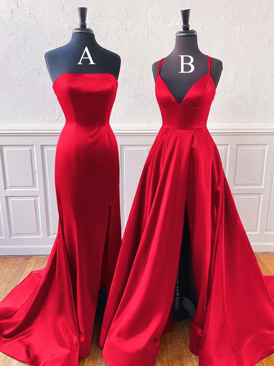 Mirabel | Burgundy Sleeveless Satin Long Prom Dress With Split - KissProm