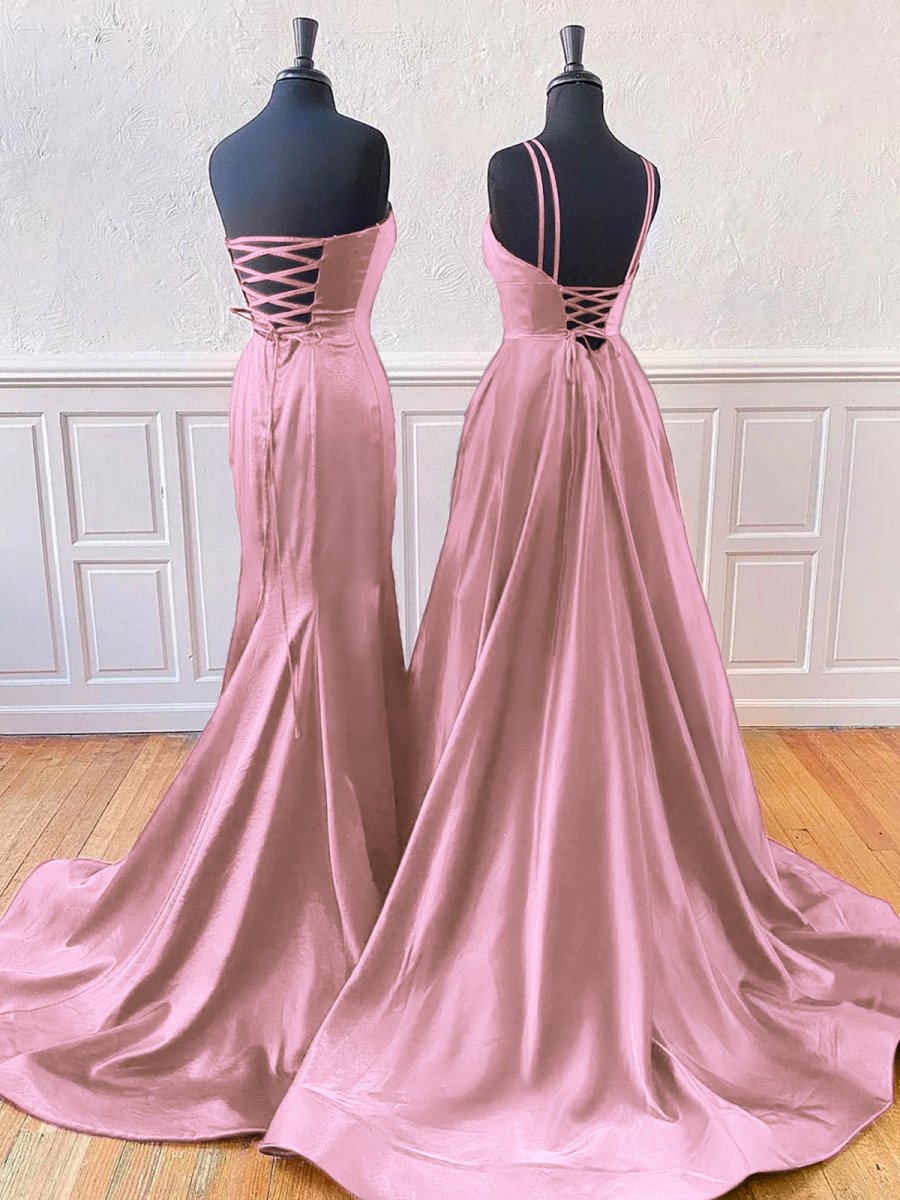 Mirabel | Burgundy Sleeveless Satin Long Prom Dress With Split - KissProm