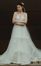 Modern A Line Tulle Spaghetti Neckline Sleeveless Wedding Dress with Tiers - KissProm