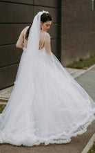 Modern A Line Tulle Spaghetti Neckline Sleeveless Wedding Dress with Tiers - KissProm