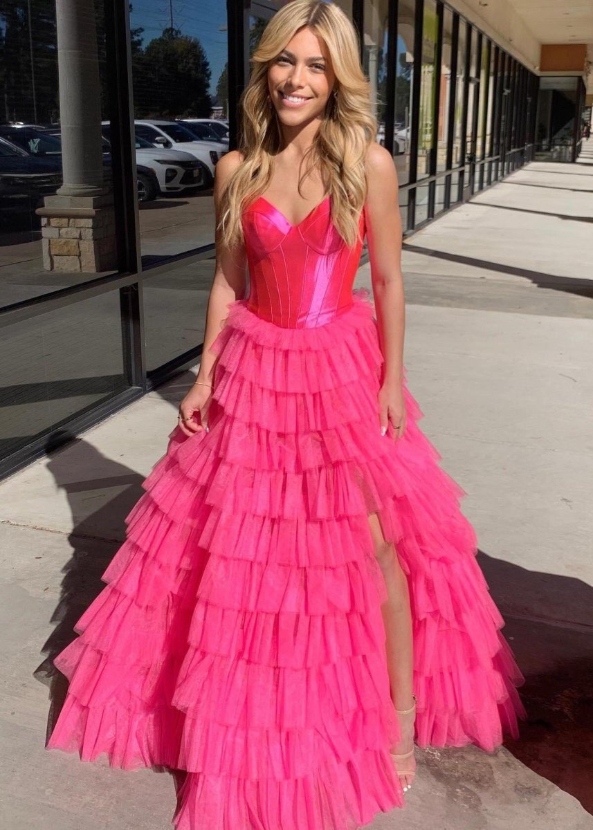 Harmony |A - Line Sweetheart Tiered Tulle Prom Dress with Slit - KissProm