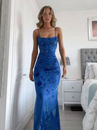 Naylea | Royal Blue Spaghetti Straps Satin Mermaid Long Prom Dress - KissProm