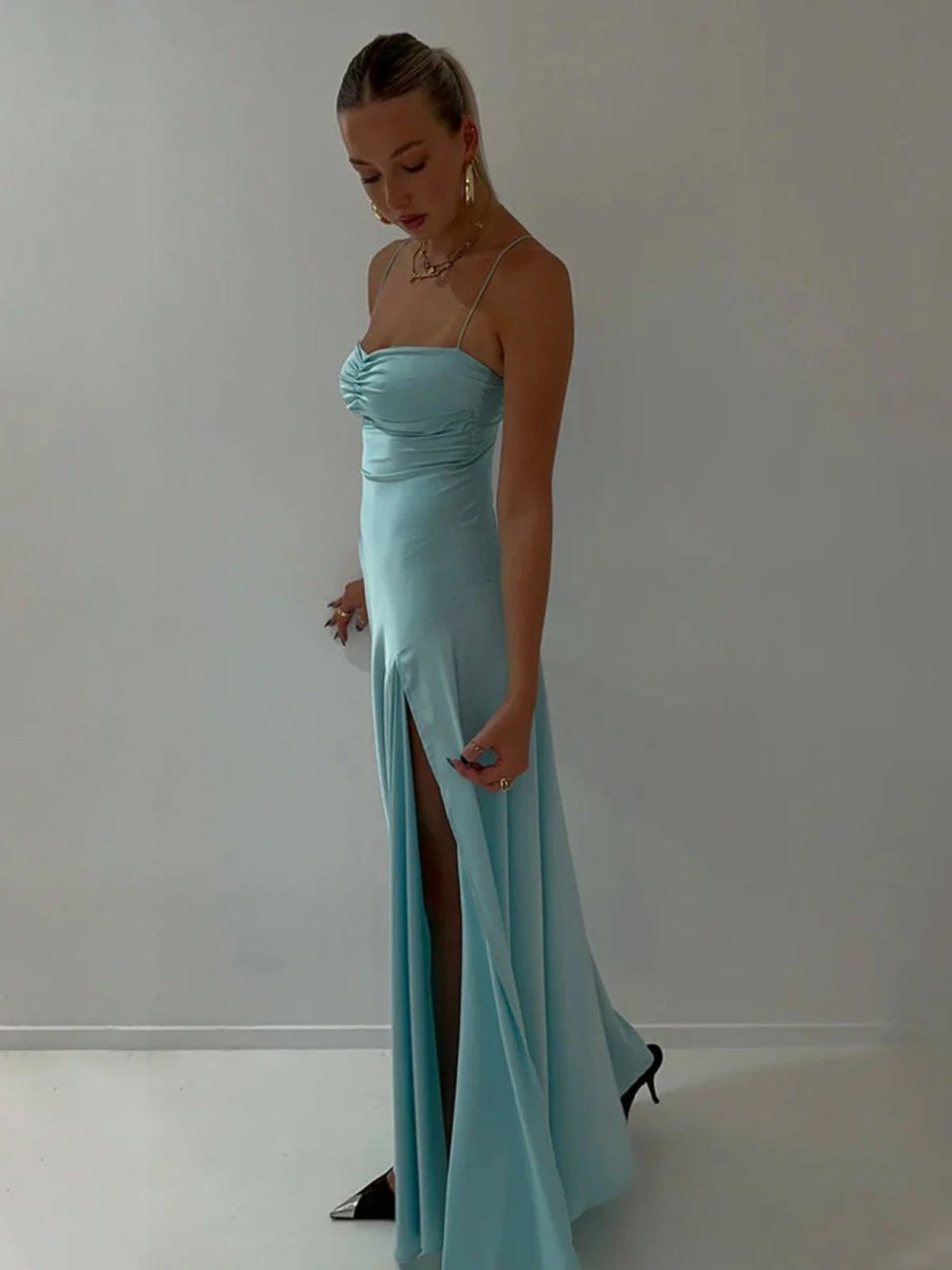 Notori | Spaghetti Straps Sheath Long Prom Dresses With Split - KissProm