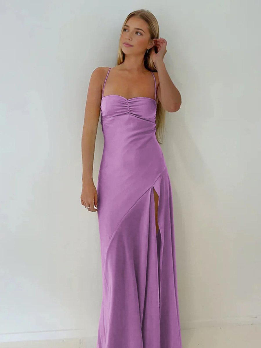 Notori | Spaghetti Straps Sheath Long Prom Dresses With Split - KissProm