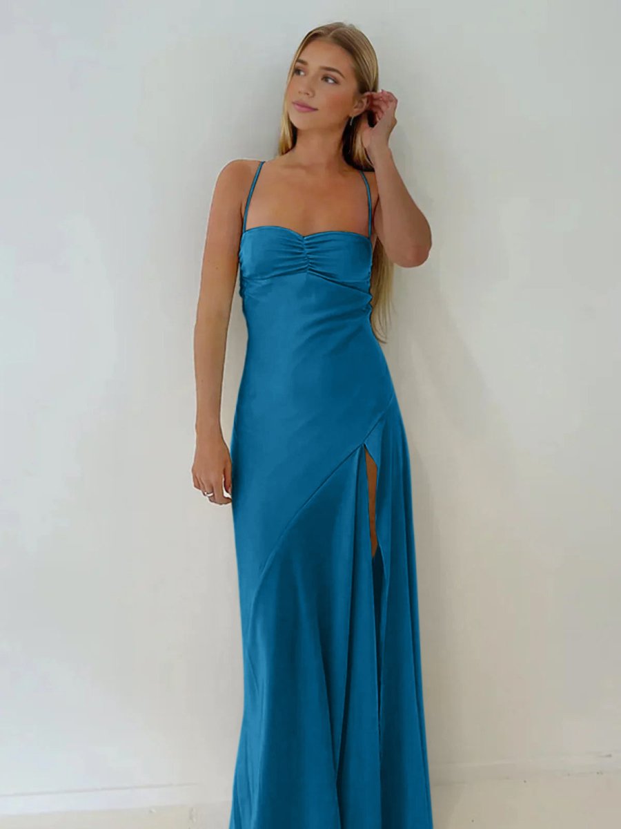 Notori | Spaghetti Straps Sheath Long Prom Dresses With Split - KissProm