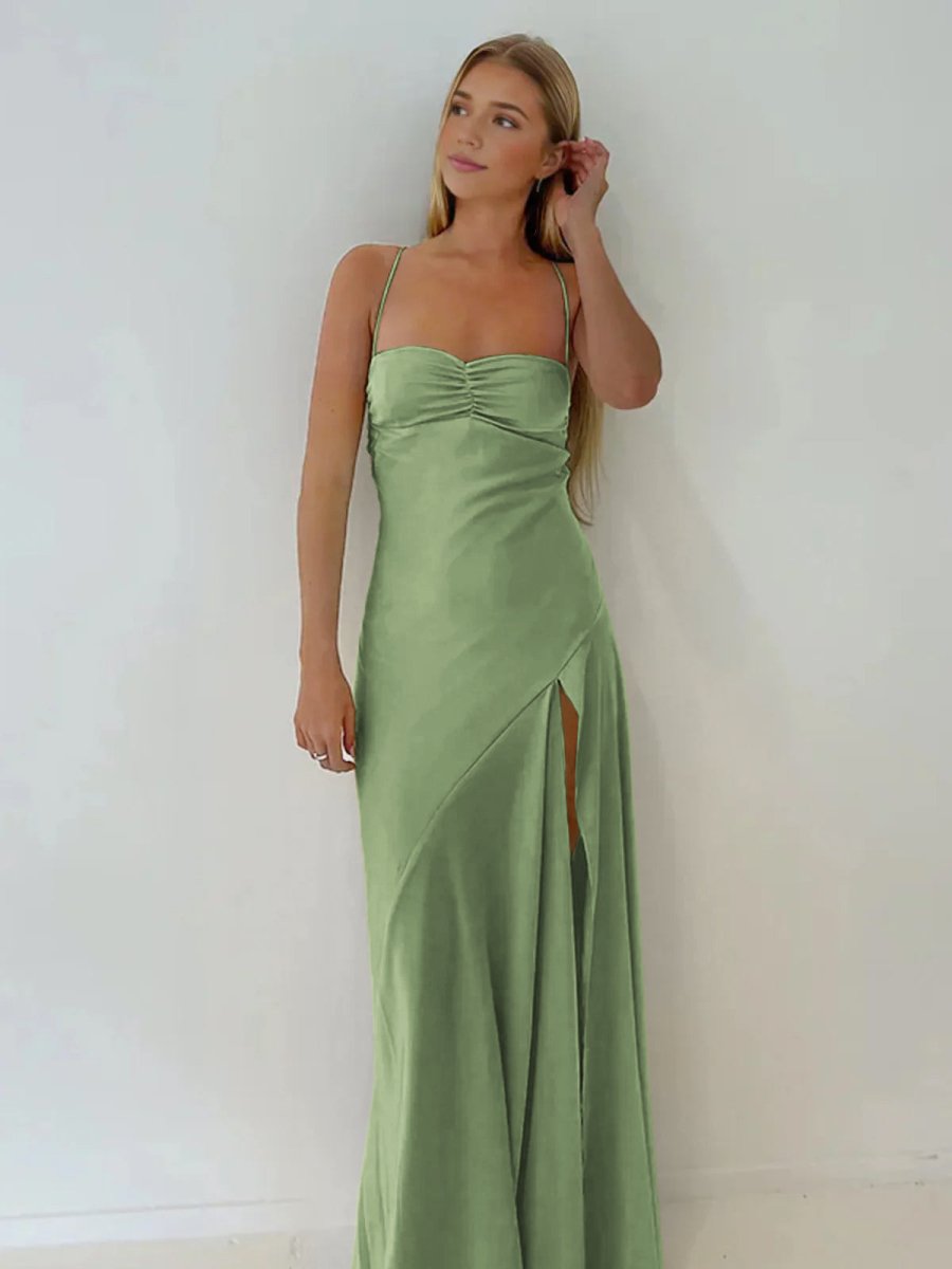 Notori | Spaghetti Straps Sheath Long Prom Dresses With Split - KissProm