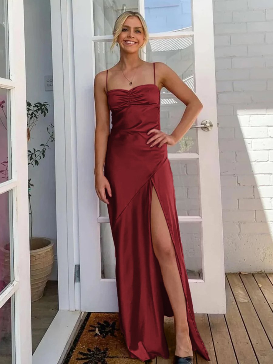 Notori | Spaghetti Straps Sheath Long Prom Dresses With Split - KissProm