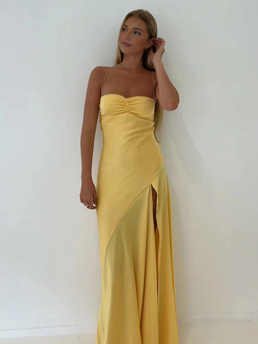 Notori | Spaghetti Straps Sheath Long Prom Dresses With Split - KissProm