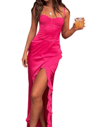 Nyx | Hot Pink Sheath Spaghetti Straps Long Prom Dresses With Split - KissProm