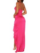 Nyx | Hot Pink Sheath Spaghetti Straps Long Prom Dresses With Split - KissProm