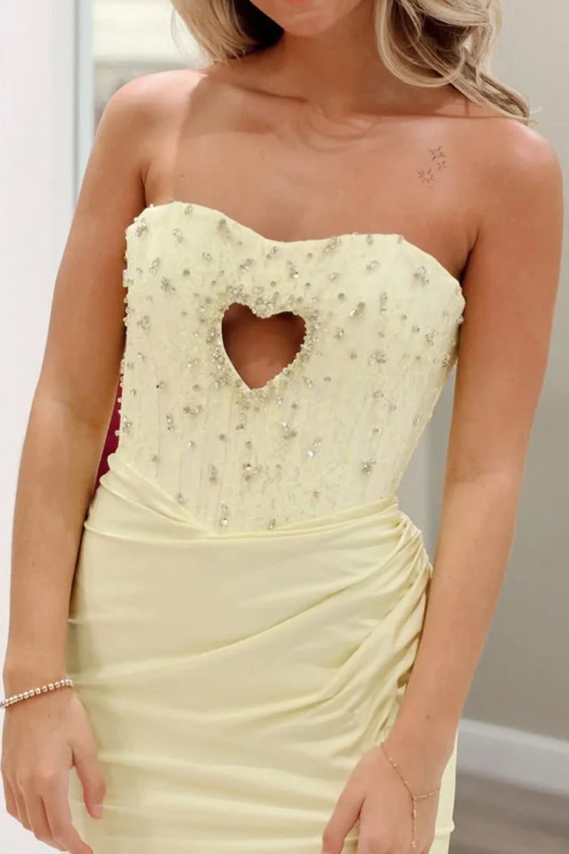 Oberon | Mermaid Strapless Sweetheart Keyhole Beading Long Prom Dresses with Slit - KissProm