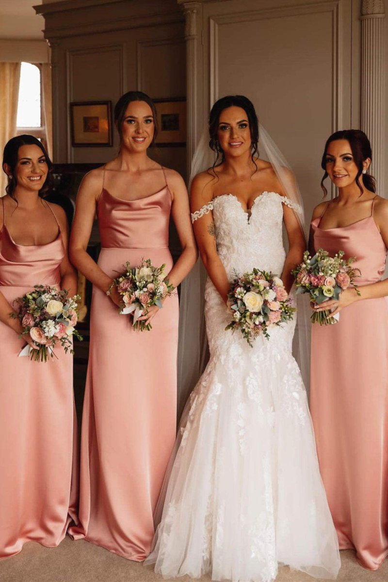 Octavian | Elegant Pink Floor Length Long Bridesmaid Dress - KissProm