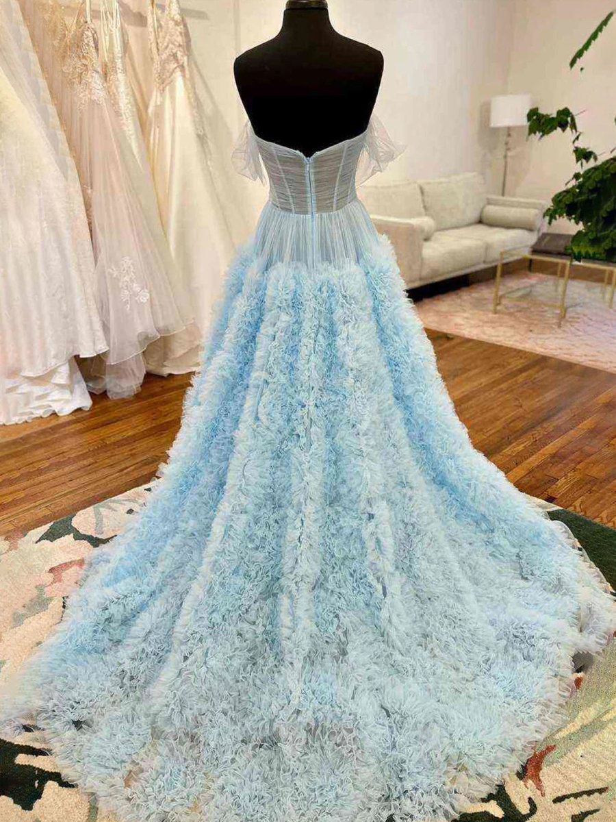 Odelia | Gorgeous A Line Off the Shoulder Long Tulle Prom Dress with Slit - KissProm