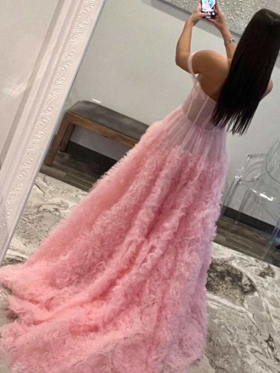 Odelia | Gorgeous A Line Off the Shoulder Long Tulle Prom Dress with Slit - KissProm