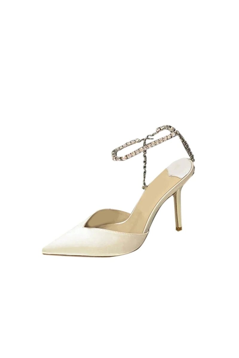 Off White Stiletto Ankle High Heel Sandals - KissProm