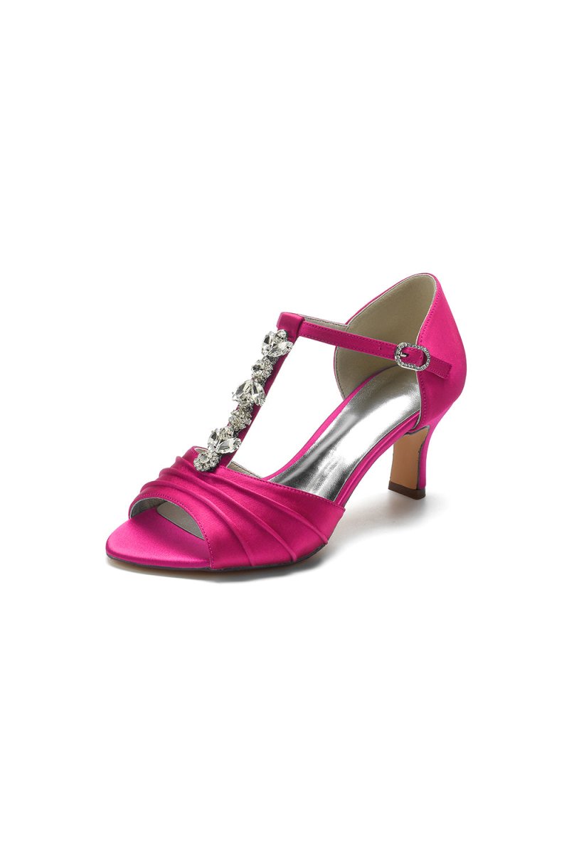 Open Toe Crystal Starp Chunky Heels - KissProm