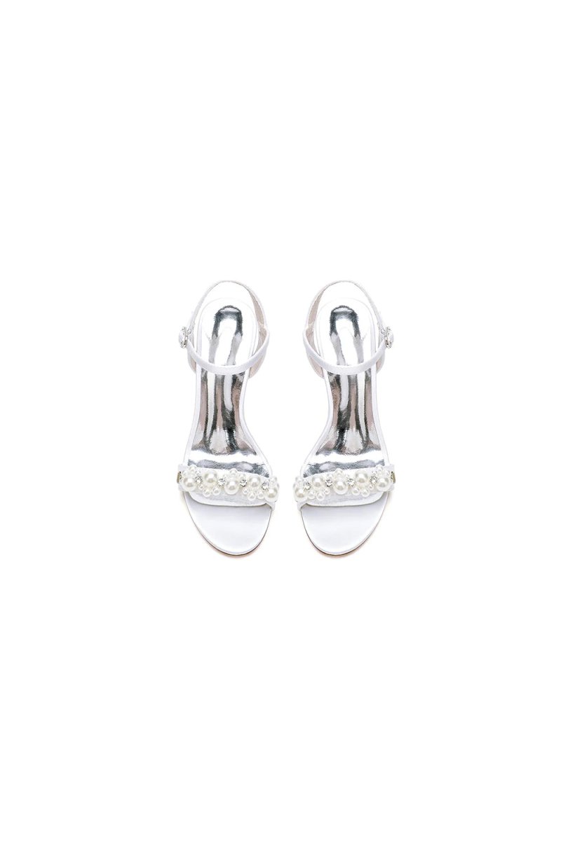 Open Toe Pearl Stiletto Heels - KissProm