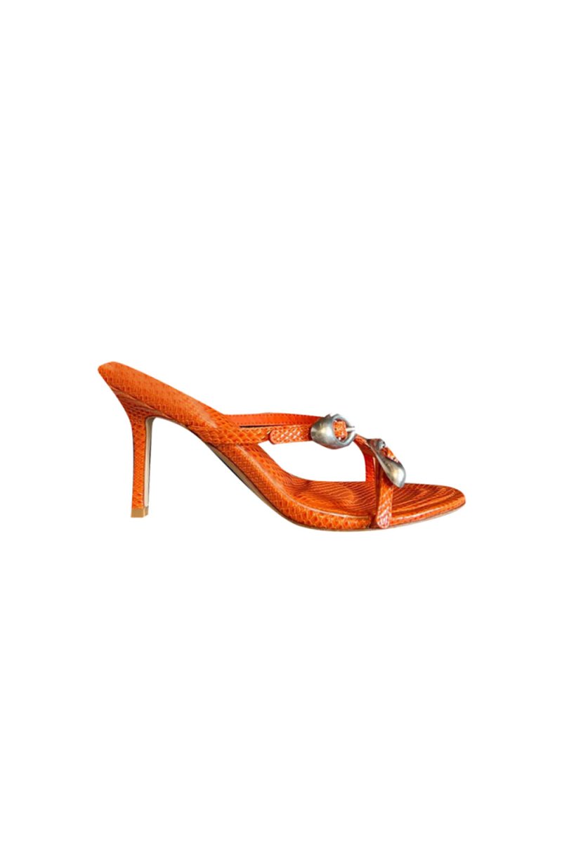 Orange Metal Embellished Mules Sandals - KissProm