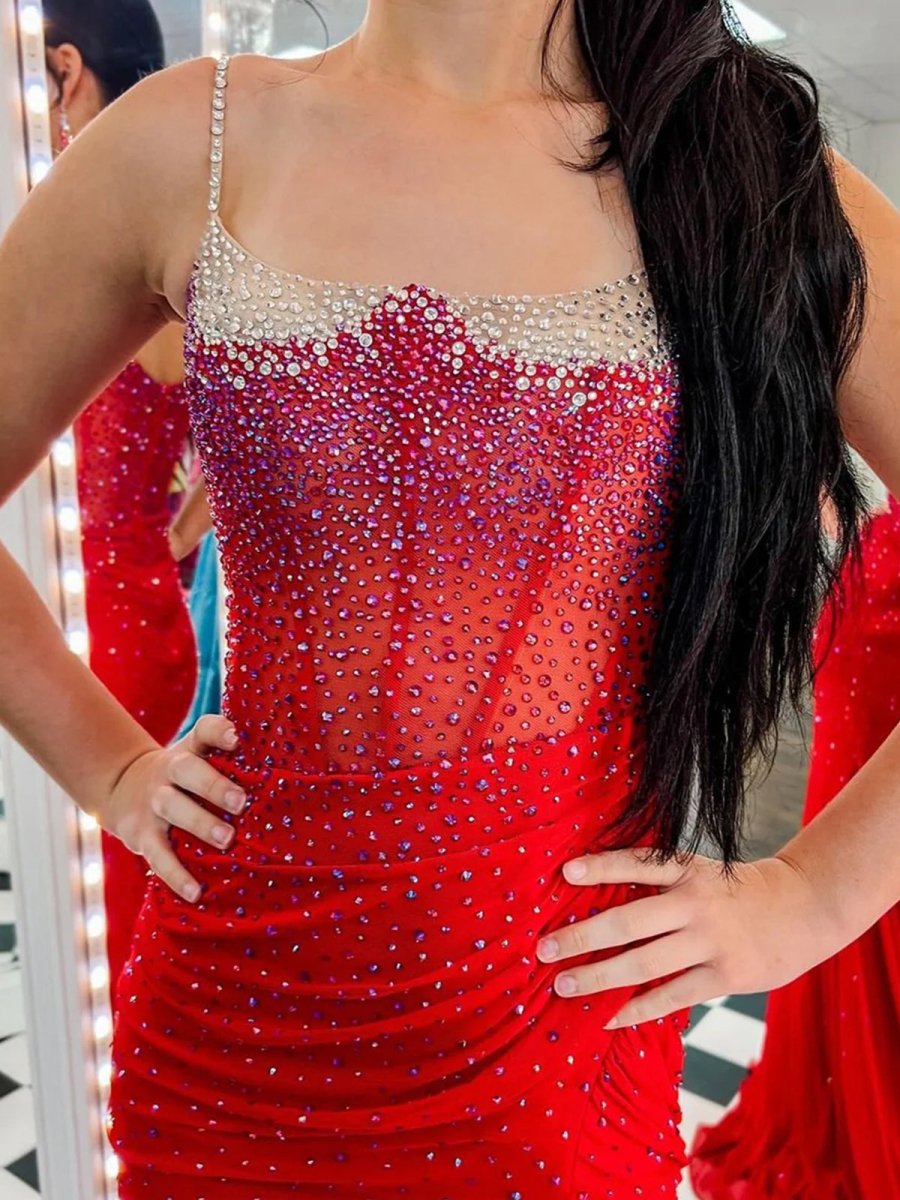 Oriole | Spaghetti Straps Beaded Mermaid Prom Dress with Slit - KissProm