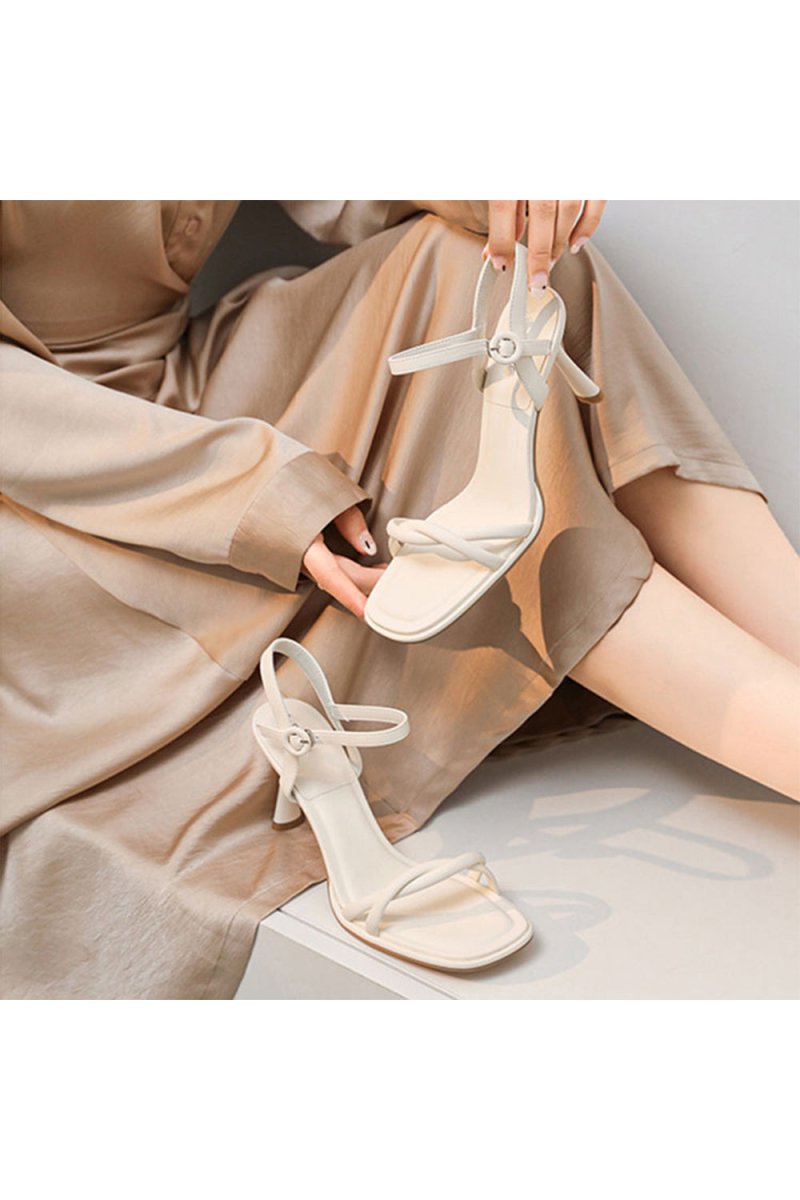 Outdoor Microfiber Leather Sandals Peep Toe Stiletto Heel Fashion Shoes With Buckle Braided Strap - KissProm