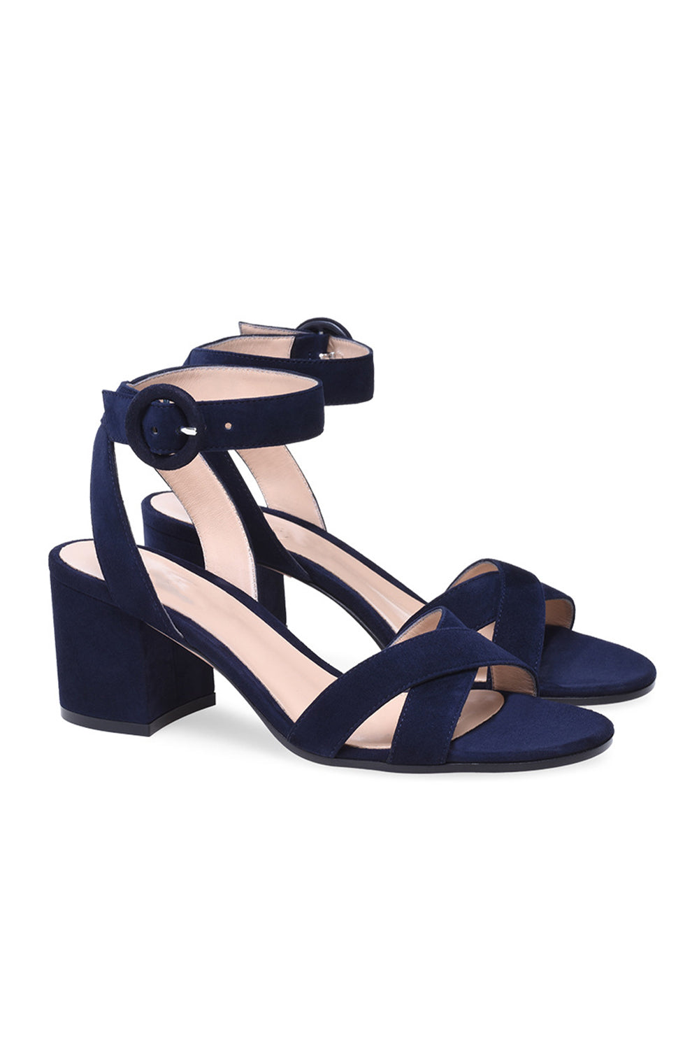 Party Suede Peep Toe Chunky Heel Shoes With Buckle Ankle Strap