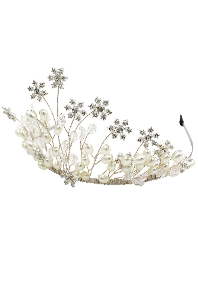 Pearl Snowflake Flower Bridal Crown - KissProm