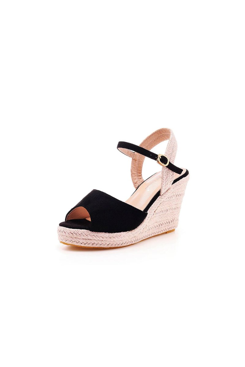 Peep Toe Espadrille Buckle Strap Wedge Sandals - KissProm